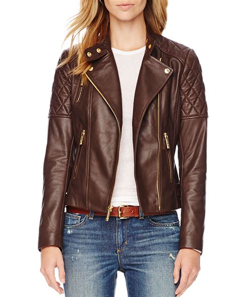 michael kors chocolate brown leather jacket|Michael Kors faux leather jacket.